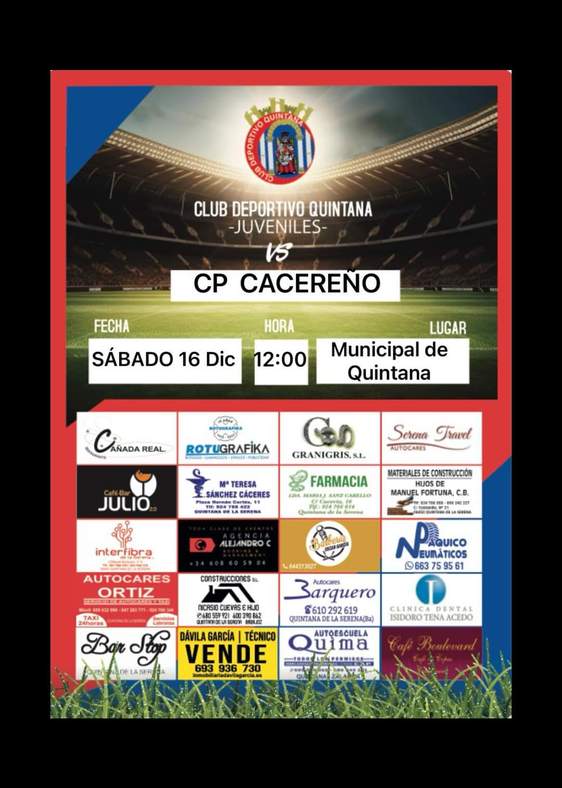El CD Quintana Juvenil cierra el año como local ante el CP Cacereño