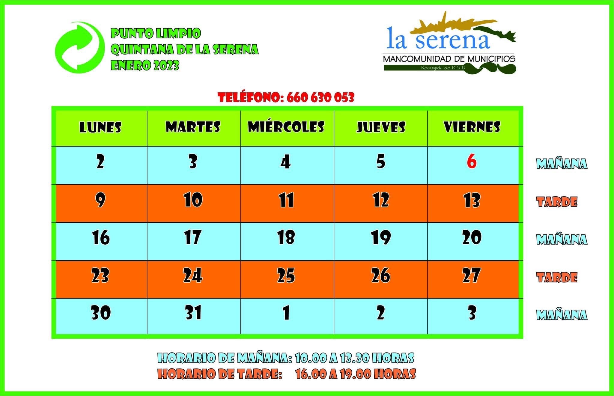 El Ayuntamiento publica el horario del punto limpio del mes de enero