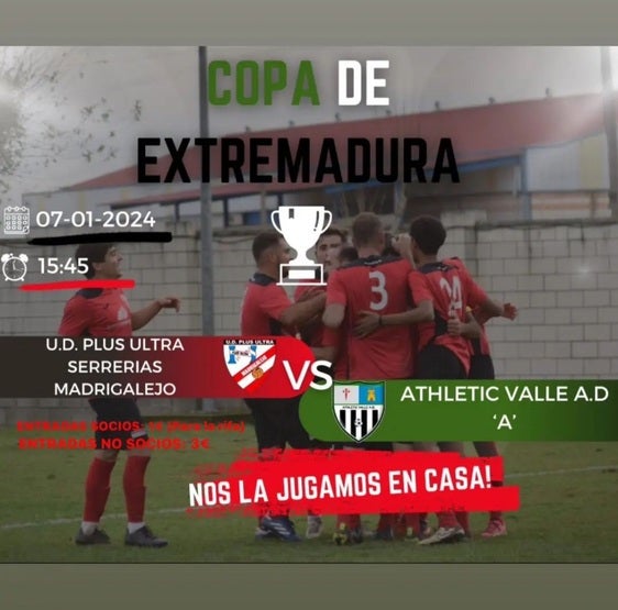 El Athletic Valle disputa la Copa de Extremadura ante el Plus Ultra Madrigalejo
