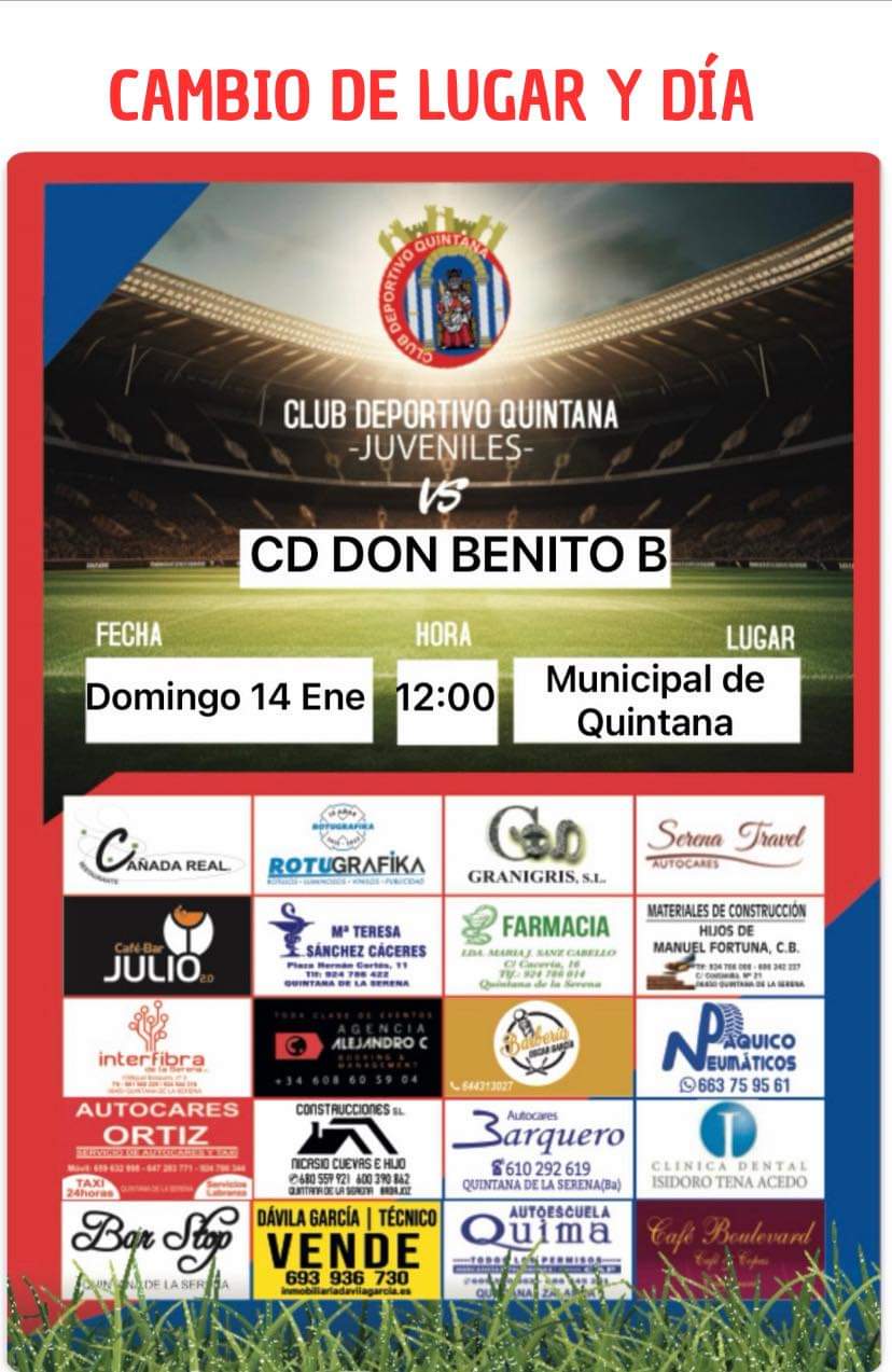 Cambio de fecha para el partido del CD Quintana Juvenil