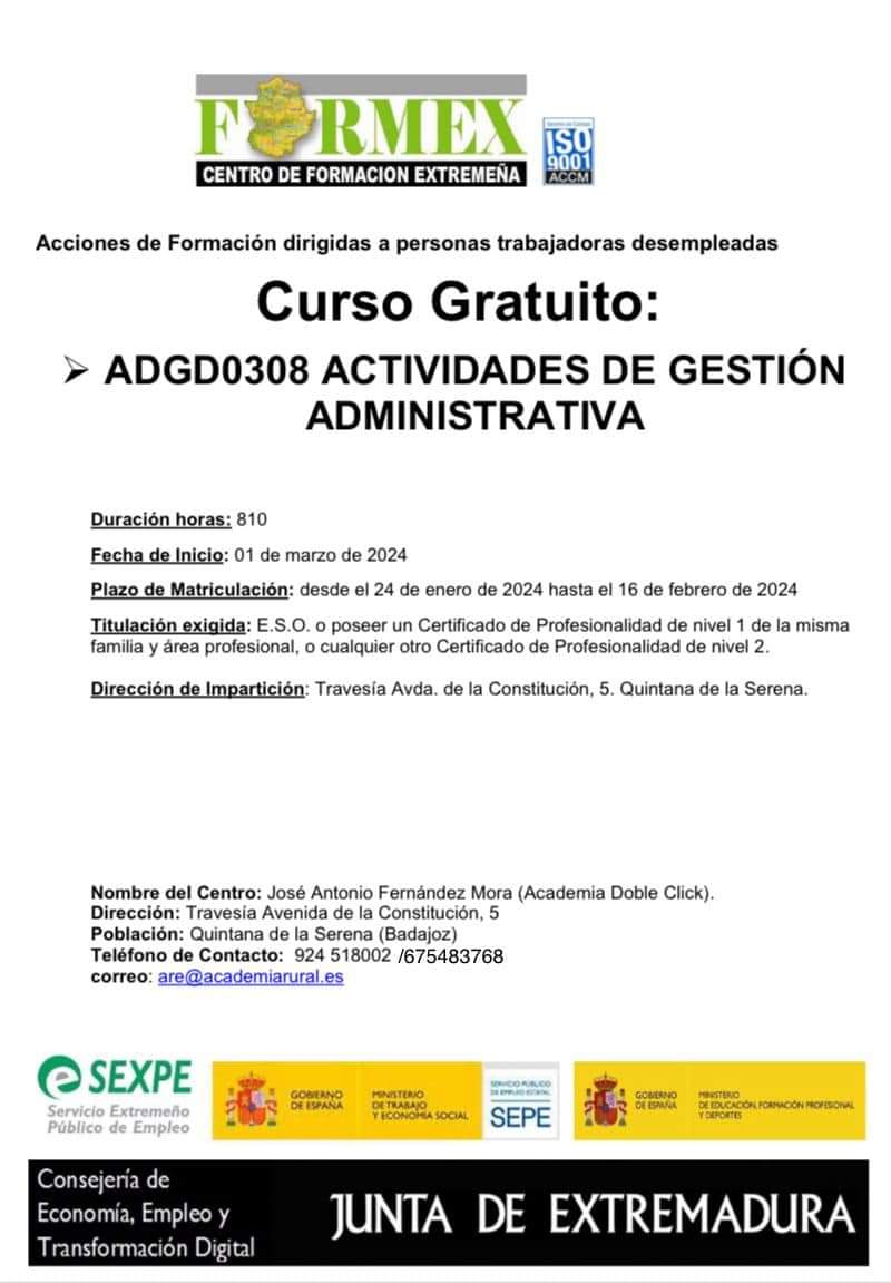 Curso de de Actividades de gestión administrativa en Quintana