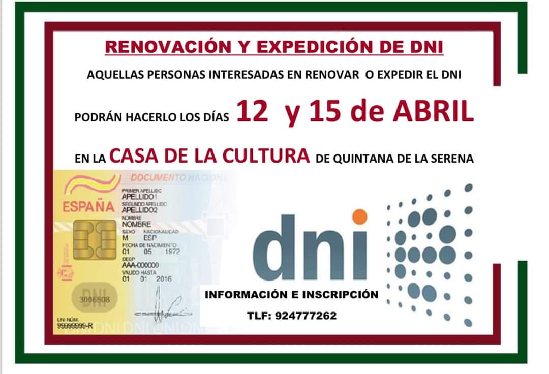 Nuevas fechas para la renovación y expedición del D.N.I en Quintana