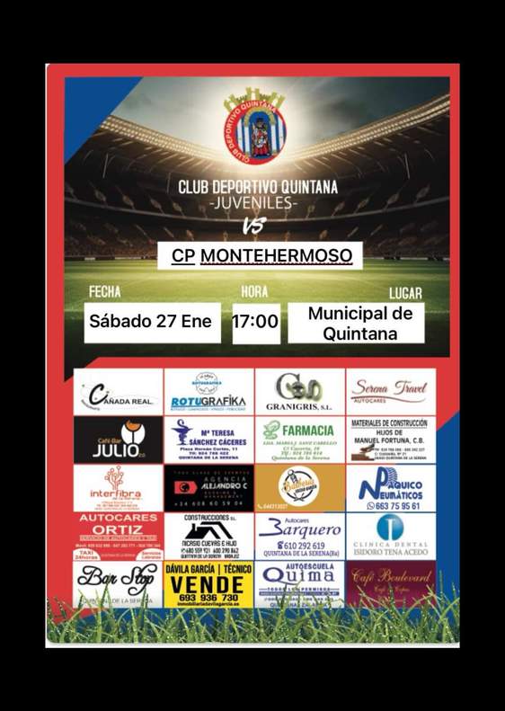 El CD Quintana Juvenil se mide al CP Montehermoso como local