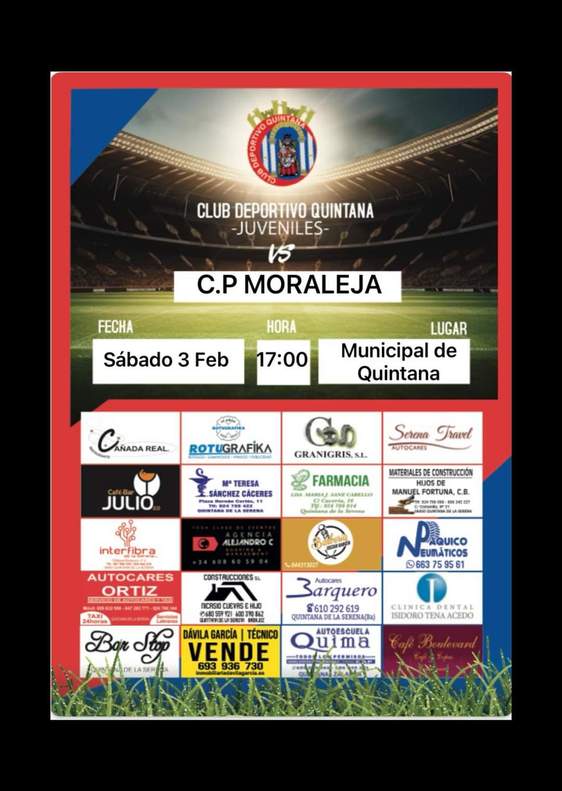 El CD Quintana Juvenil se mide al CP Moraleja como local