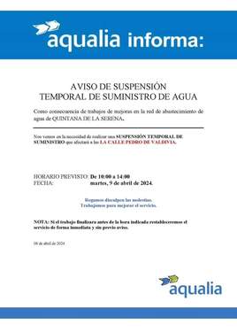 El Ayuntamiento avisa de un corte de agua