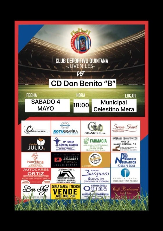 El CD Quintana Juvenil visita al CD Don Benito 'B' en la última jornada de campeonato