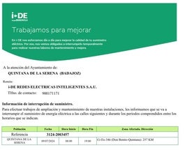 El Ayuntamiento avisa de un corte de suministro eléctrico programado