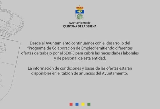 El Ayuntamiento de Quintana anuncia oferta de empleo para tres puestos