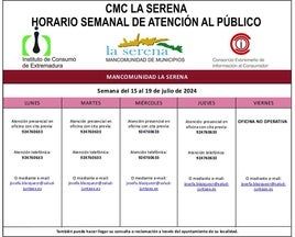 Horario semanal de Atención al público de CMC La Serena