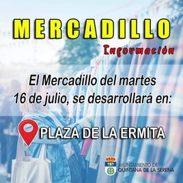 El Ayuntamiento informa de cambio en la localización del mercadillo del martes 16