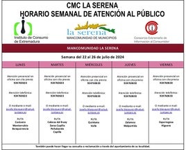 Horario semanal de Atención al público de CMC La Serena