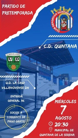 El CD Quintana se mide a la UD Cruz Villanovense Juvenil en el primer duelo de pretemporada