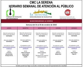 Horario semanal de Atención al público de CMC La Serena