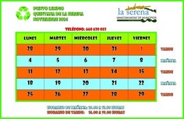 Horario del punto limpio para el mes de noviembre