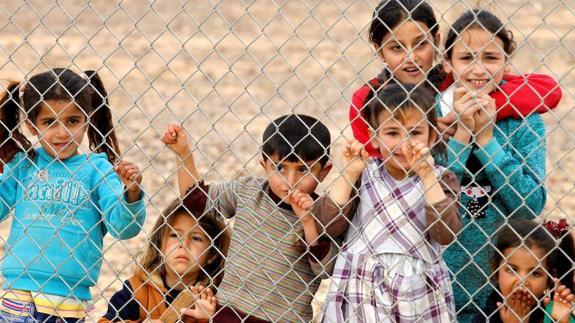 Niños en un campo de refugiados de Jordania.