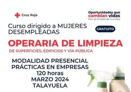 Cruz Roja convoca un curso gratuito de operaria de limpieza