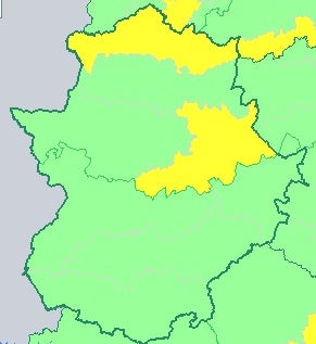 El norte de Extremadura está hoy en alerta amarilla por lluvias