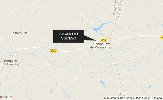 Dos varones heridos tras la colisión entre dos turismos en la salida de Pueblonuevo de Miramontes