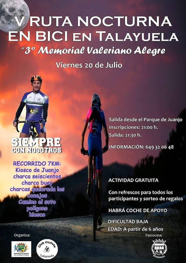 El Club Ciclista organiza la V Ruta Nocturna, Tercer Memorial Valeriano Alegre Cano