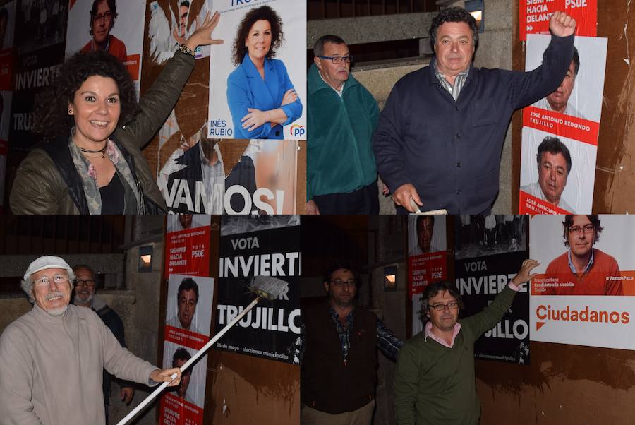 Los candidatos de PP, PSOE, XTi y Ciudadanos, en la pega de carteles 