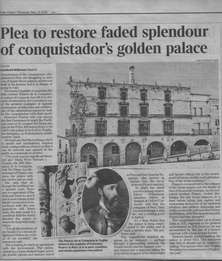 La página en 'The Times' dedicada al palacio de La Conquista
