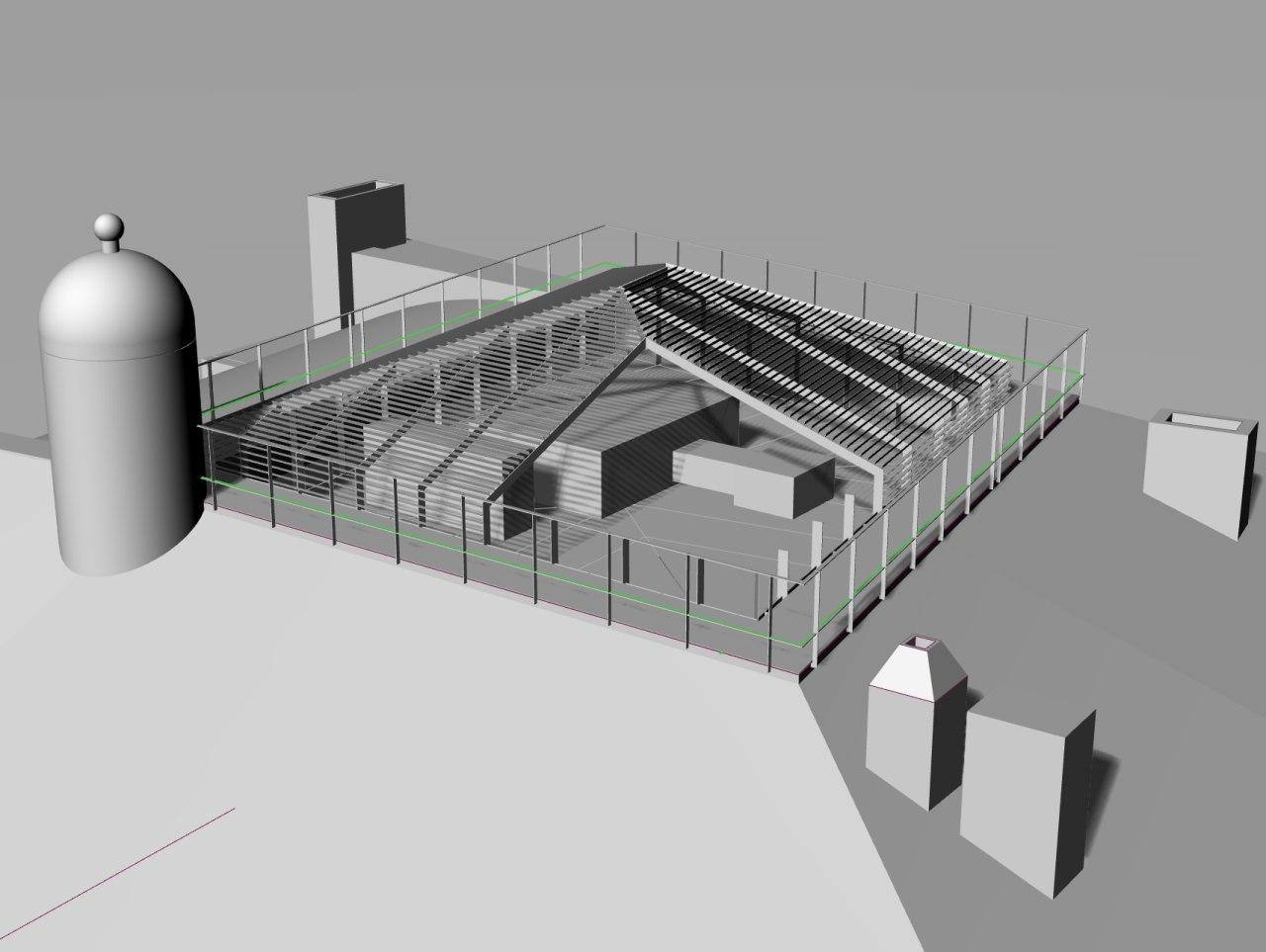 Imagen secundaria 1 - Arriba, la terraza donde se pretende poner la estrucura, abajo, la estructura y el palacio, un referente. 