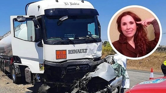 En la imagen principal, estado en el que han quedado los vehículos. En la foto detalle, Laura, una de las víctimas mortales