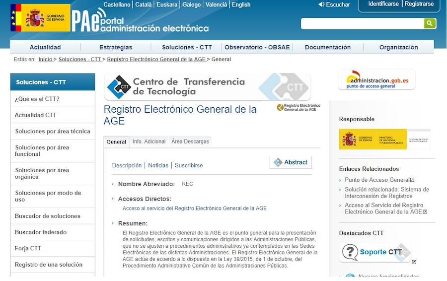 Imagen de la web del Portal de Administración Electrónica 