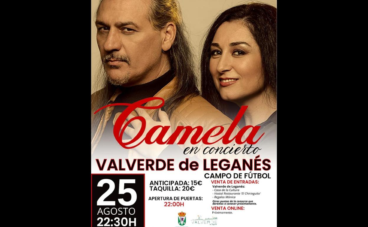 Cartel del concierto de Camela en Valverde de Leganés