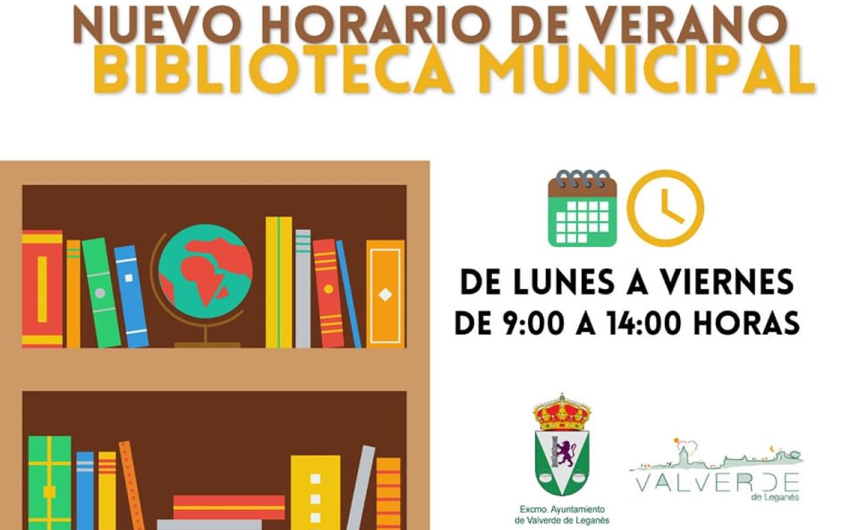 Cartel del nuevo horario de la Biblioteca de Valverde