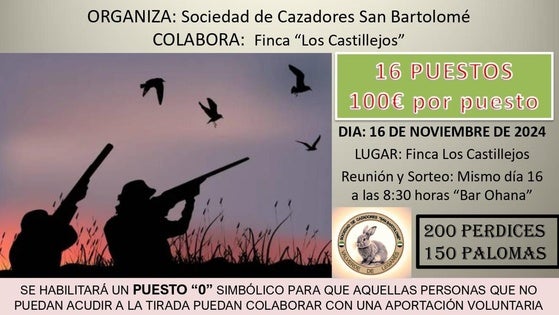 La Sociedad de Cazadores organiza una tirada solidaria
