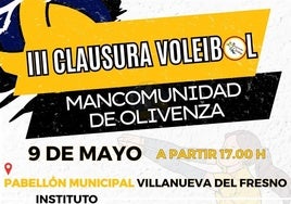 Los equipos valverdeños estarán en la clausura de la III Liga de Voleibol Mancomunidad de Olivenza
