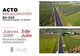 Este jueves será inaugurada la carretera BA-006 que une Valverde con La Albuera