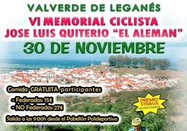 El VI Memorial Ciclista José Luis Quiterio 'El Alemán' será el 30 de noviembre