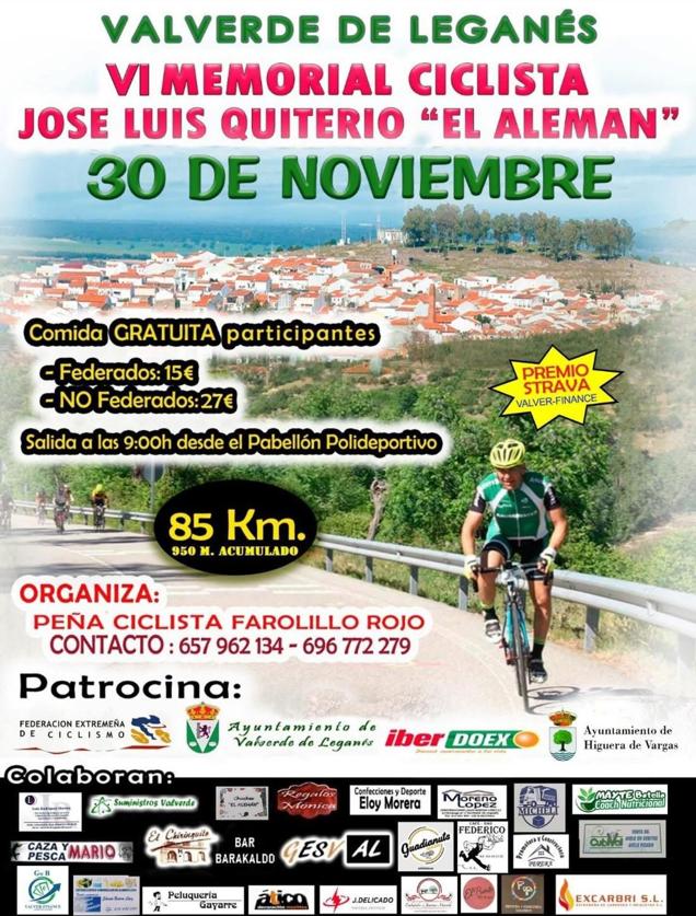 El VI Memorial Ciclista José Luis Quiterio 'El Alemán' será el 30 de noviembre
