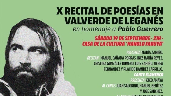 El X Recital de Poesías llega este sábado con un homenaje a Pablo Guerrero
