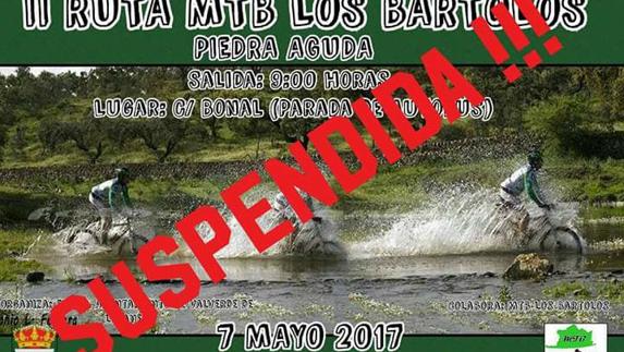Suspendida la II Ruta MTB Los Bartolos