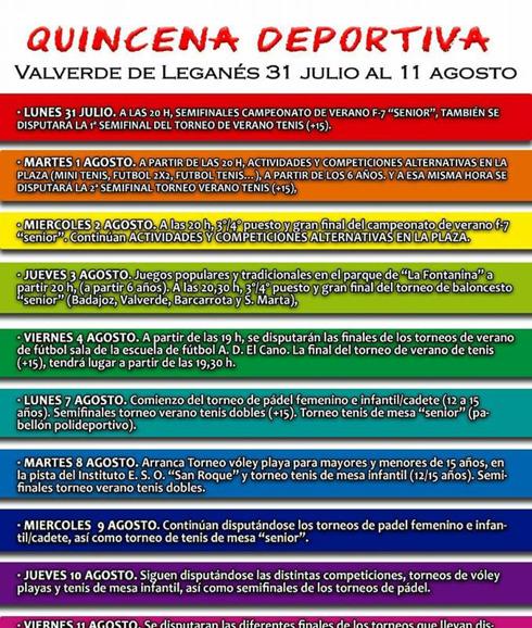 Del 31 de julio al 11 de agosto, quincena deportiva en Valverde de Leganés