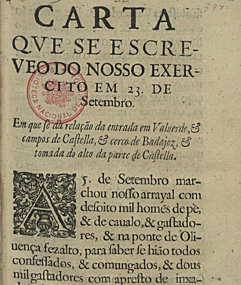 Portada de la carta del ejército portugués