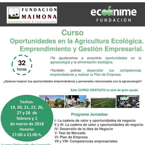 Hasta el 16 de febrero, inscripciones para el curso ‘Oportunidades en la Agricultura Ecológica’