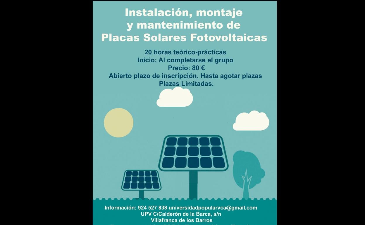 La Universidad Popular imparte un nuevo curso de Instalaciones y mantenimiento de placas solares fotovoltaicas