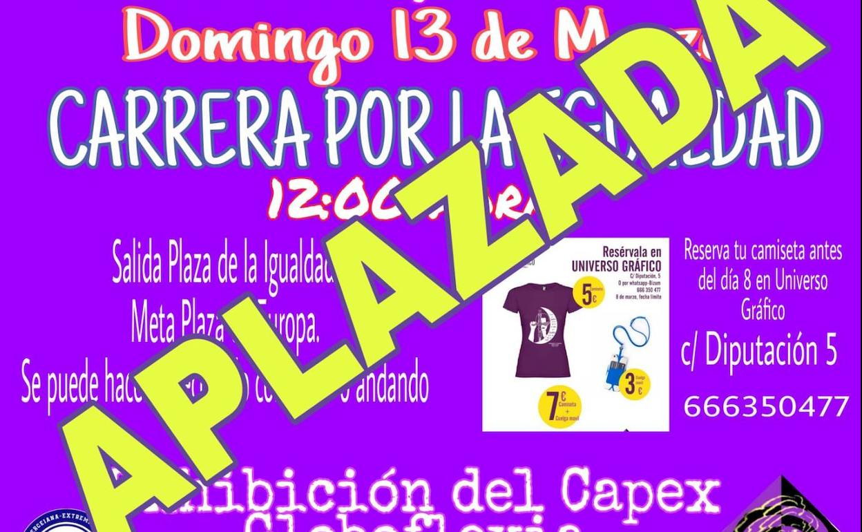 La asociación de mujeres 'María Flores' aplaza la carrera por la igualdad de este domingo por previsión de lluvias