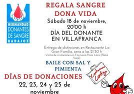 Nueva campaña de donaciones de sangre en el centro de salud los días 22, 23, 24 y 25 de noviembre