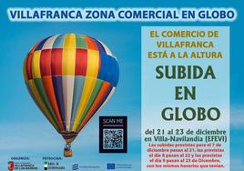 'Villafranca zona comercial en globo' llega a la localidad los días 21, 22 y 23 de diciembre