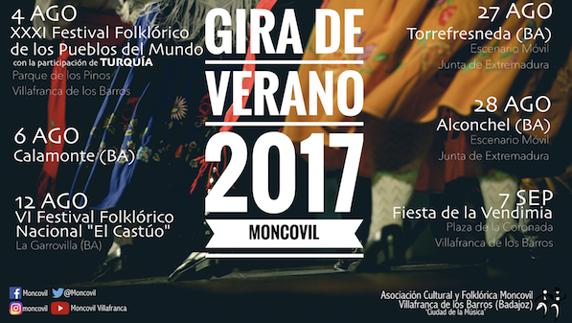 La gira de Moncovil se reanuda hoy domingo y mañana lunes,, con sendas actuaciones de Moncovil en Torrefresneda y Alconchel, respectivamente, en el escenario móvil de la Junta. 