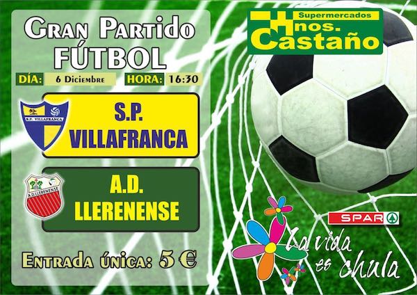 Cartel del próximo partido de liga a disputar mañana miércoles entre el Villafranca y el Llerenense, líder de la competición. 