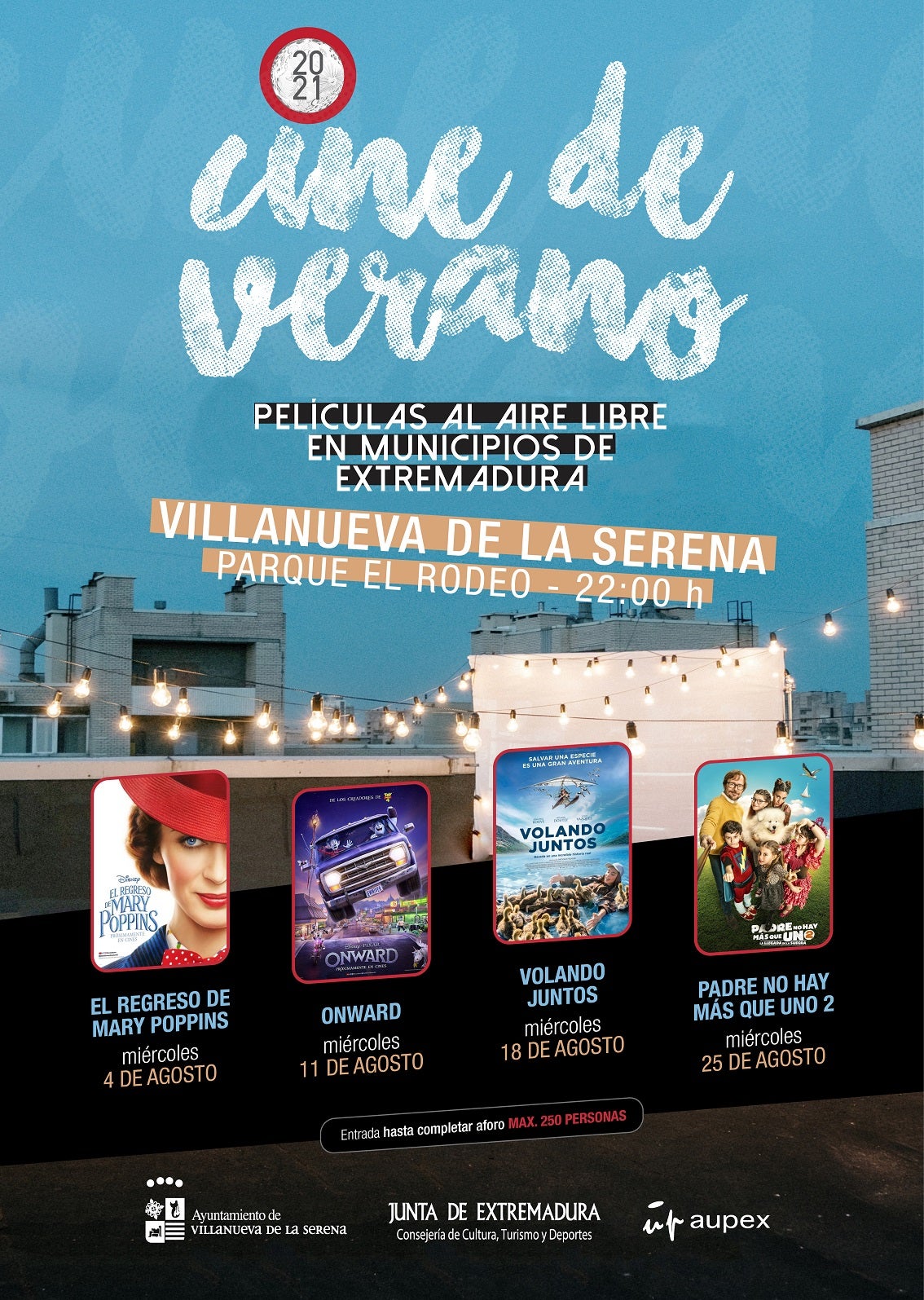 Programación de películas del cine de verano. 