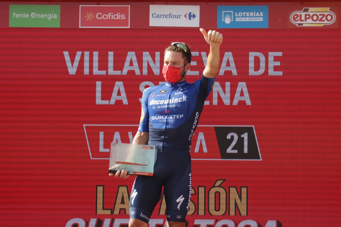 Christian Eiking, ganador de la etapa en Villanueva de la Serena. 