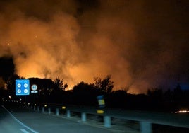 El fuego está próximo al acceso a la autovía EX-A2.