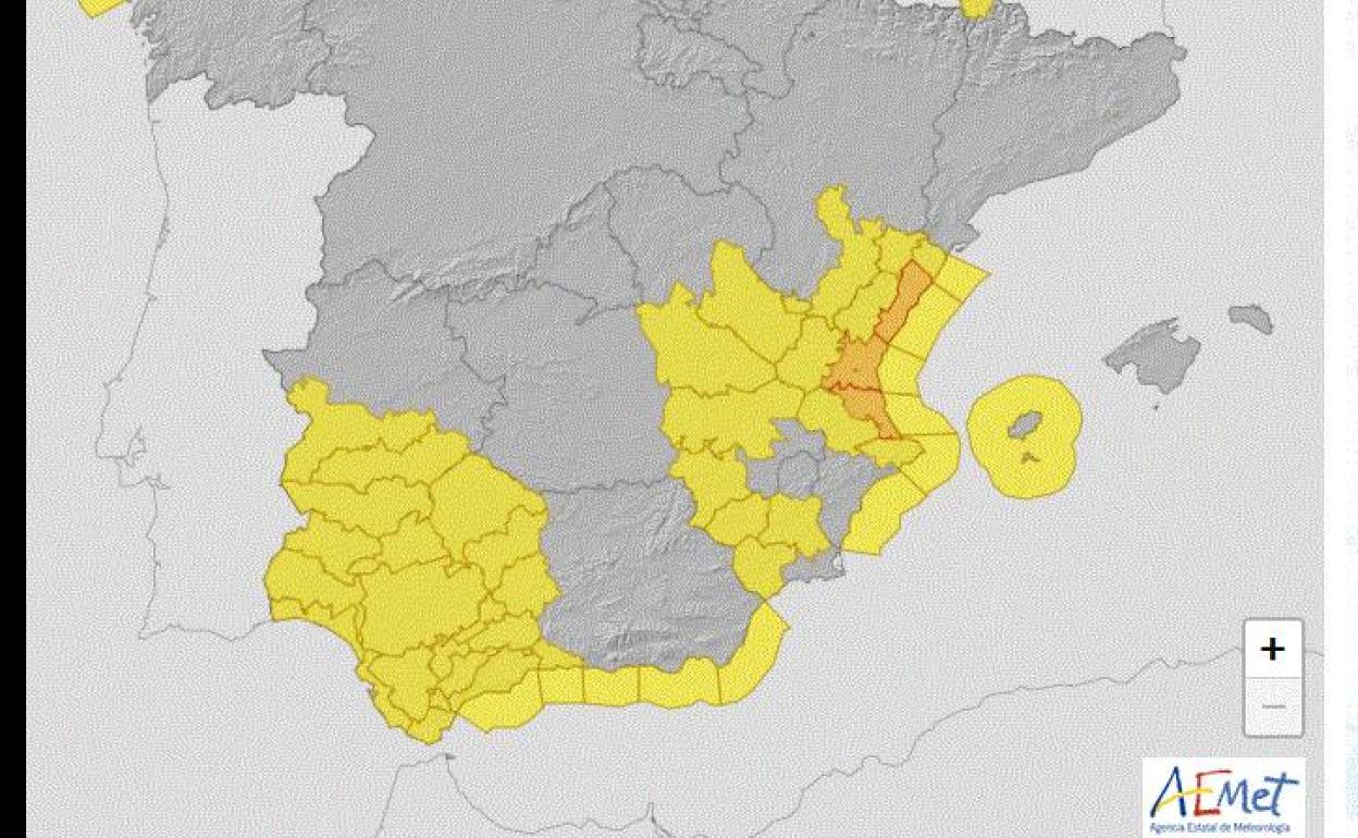 Mapa de la alerta amarilla para hoy.